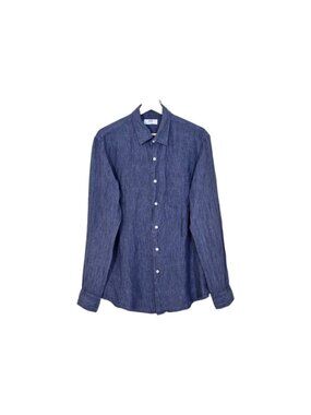 UNIQLO Linen Button Up Shirt Men M Blue LS Coastal Breathable Minimalist Classic